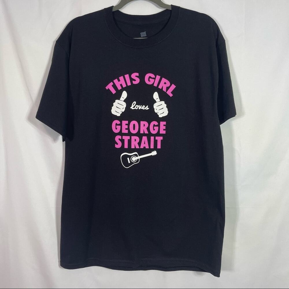Hanes Shirt, This Girl Loves George Straight Graphic, Size Large. Black and Pink
